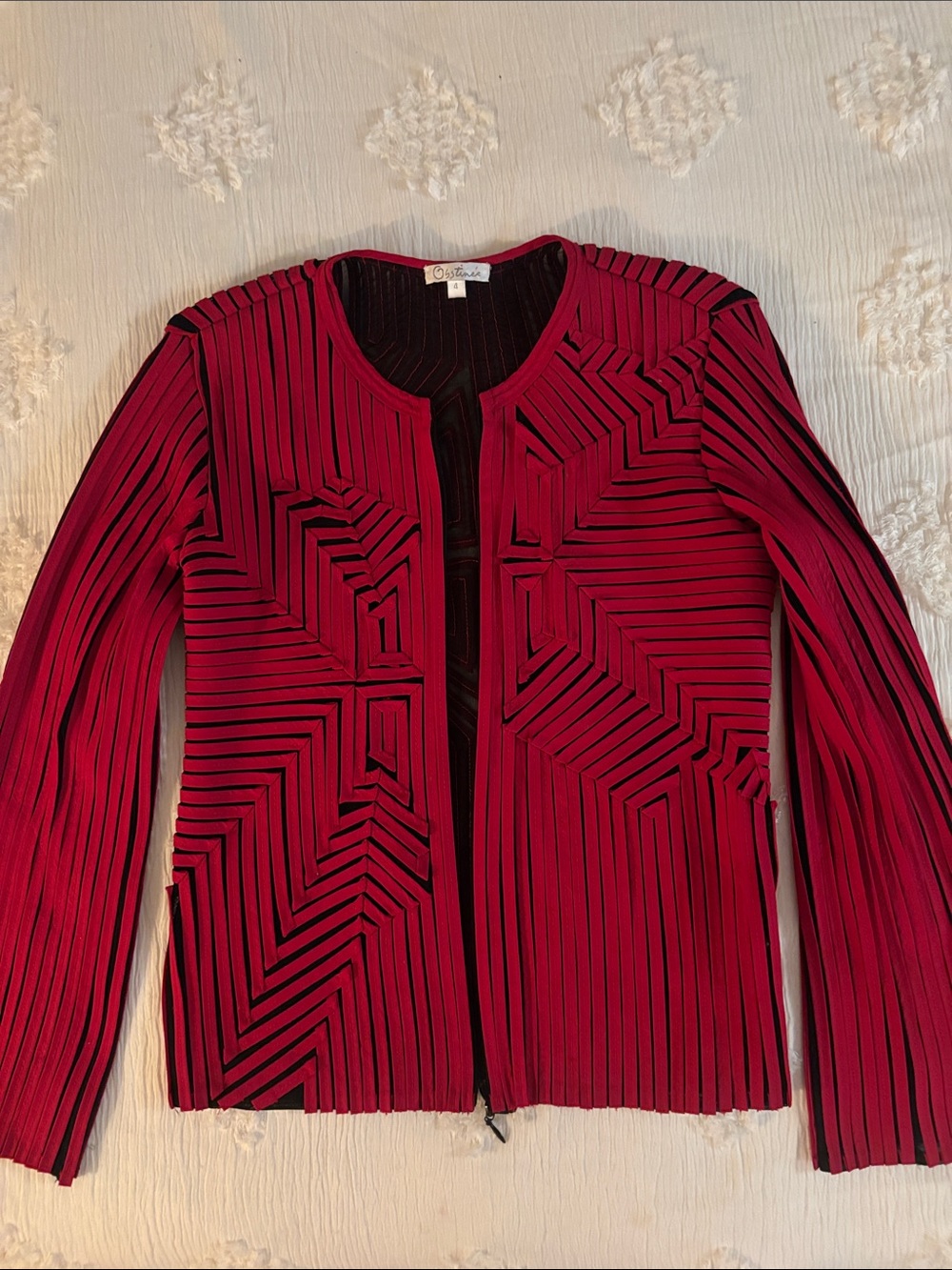 Pleated Geometric Red Blazer Jacket